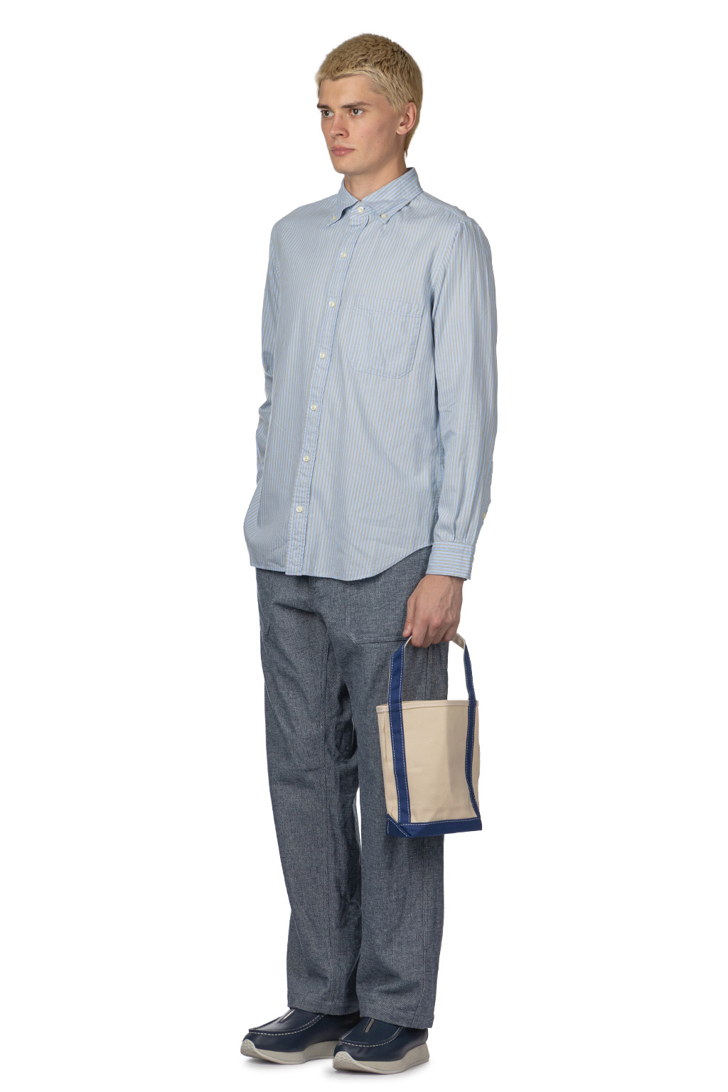 ts(s) - Garment Dye Block Stripe Brushed Cotton Cloth - Blue